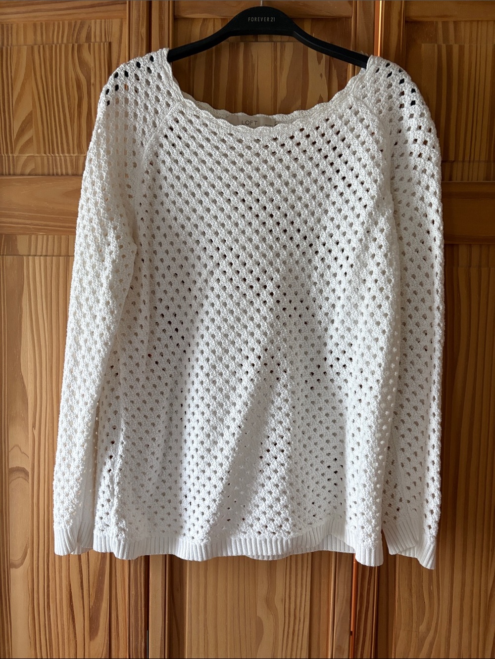 LOFT White Open-Weave Scoop Neck Sweater